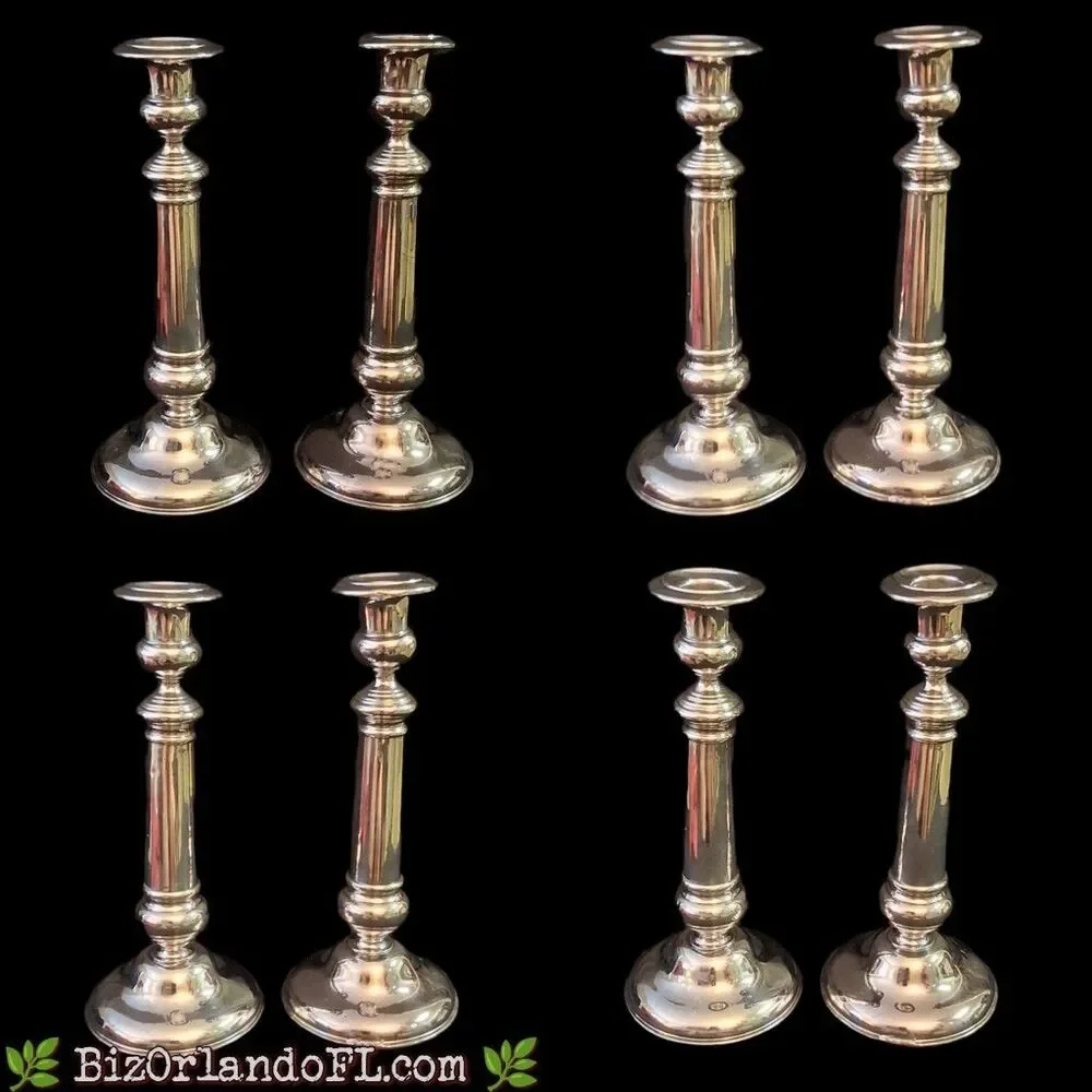 VINTAGE: Elegant Weighted Silver-Tone Classic Column Candlesticks Pair (2)